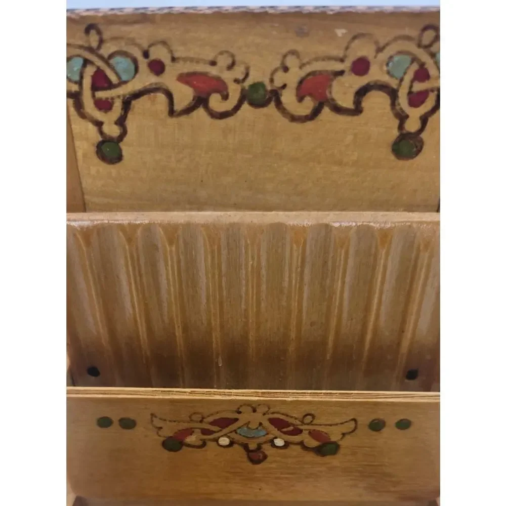 Vintage Wooden Pyrography Cigarette Box Pre-Loved